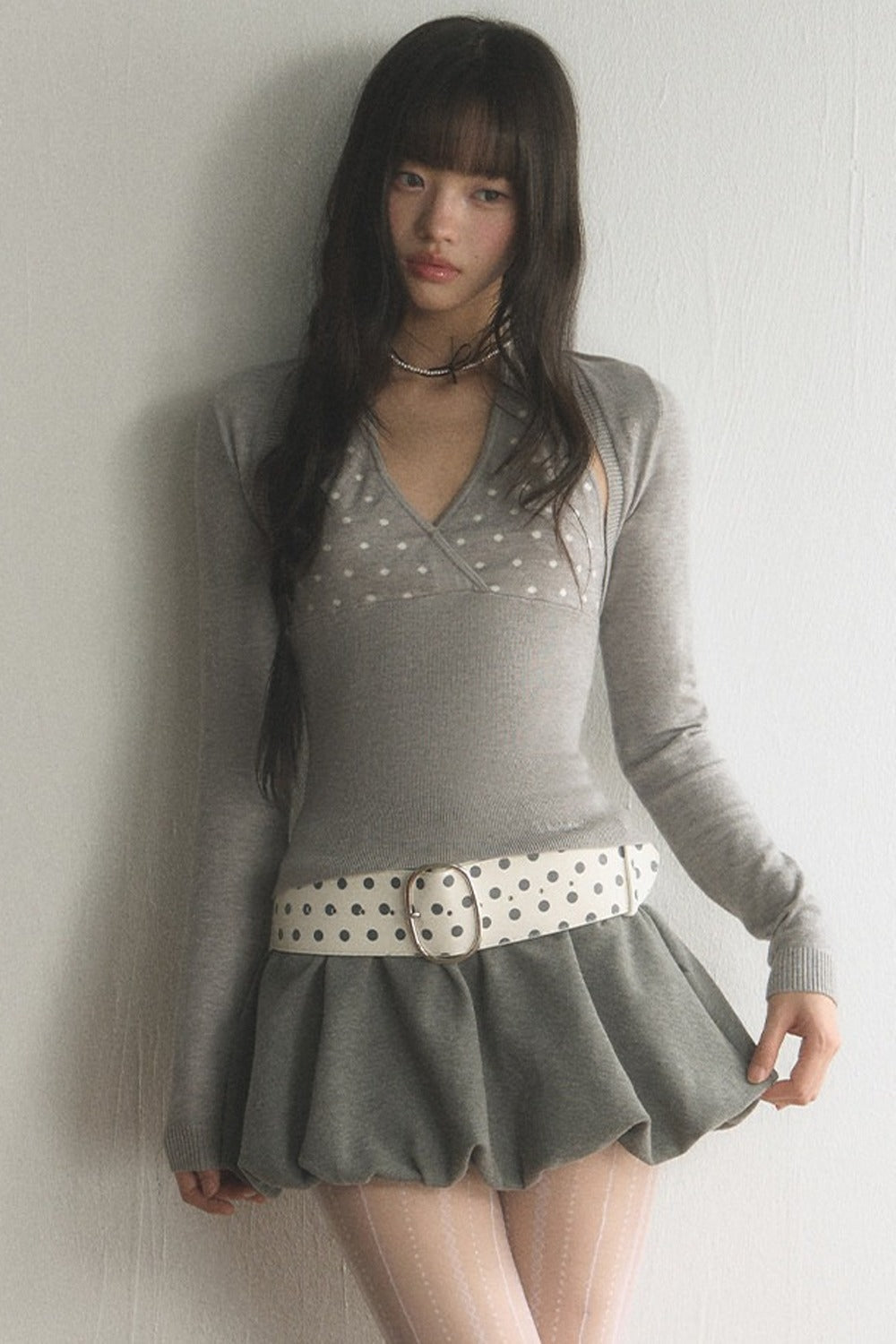 Polka Dot Knit Vest, Halter Top and Pants Set-Up