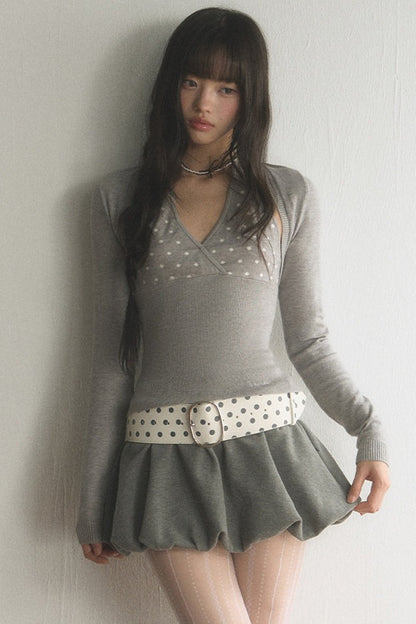 Polka Dot Knit Vest, Halter Top and Pants Set-Up