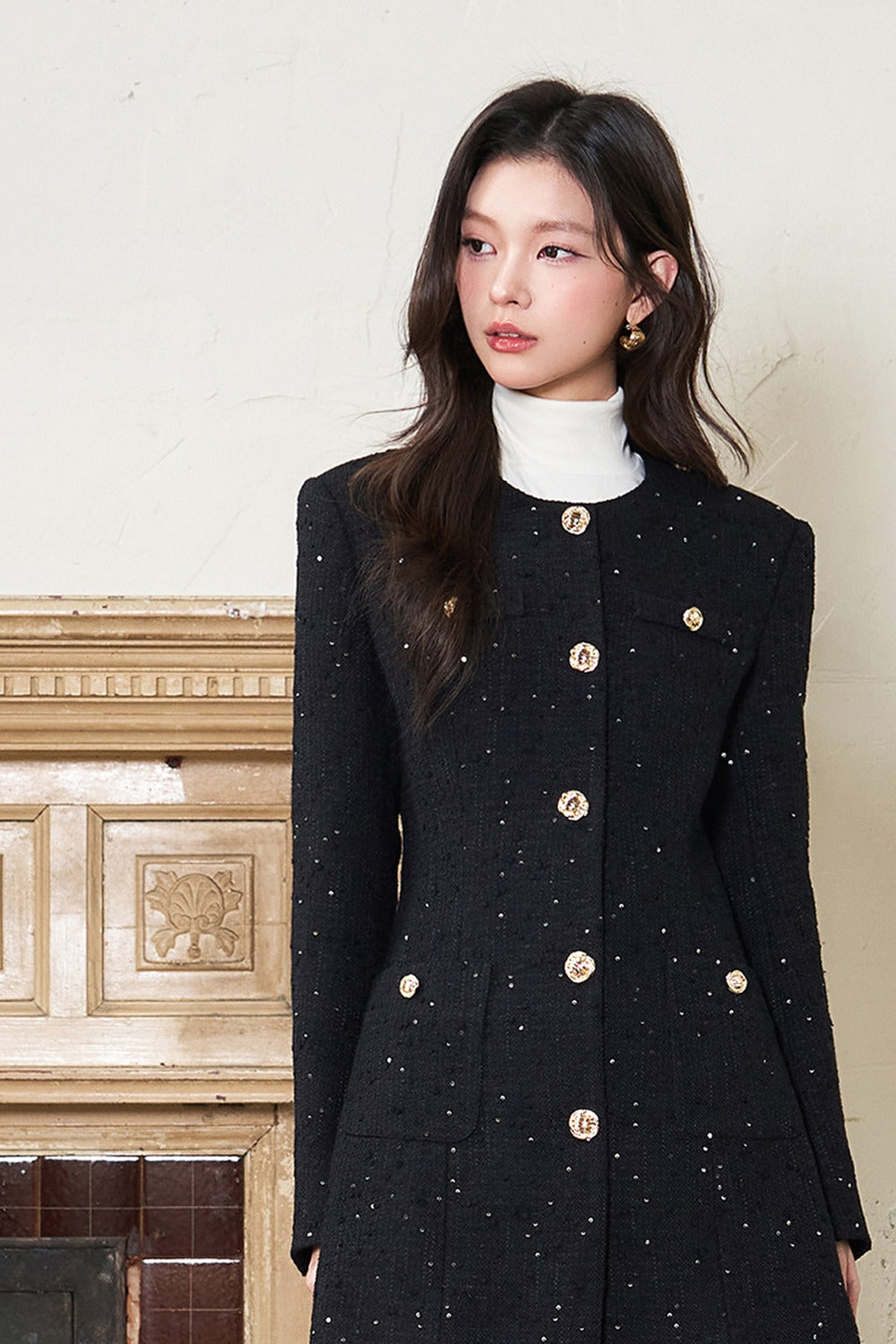 Black Sequin Waist-Cinching Jacket