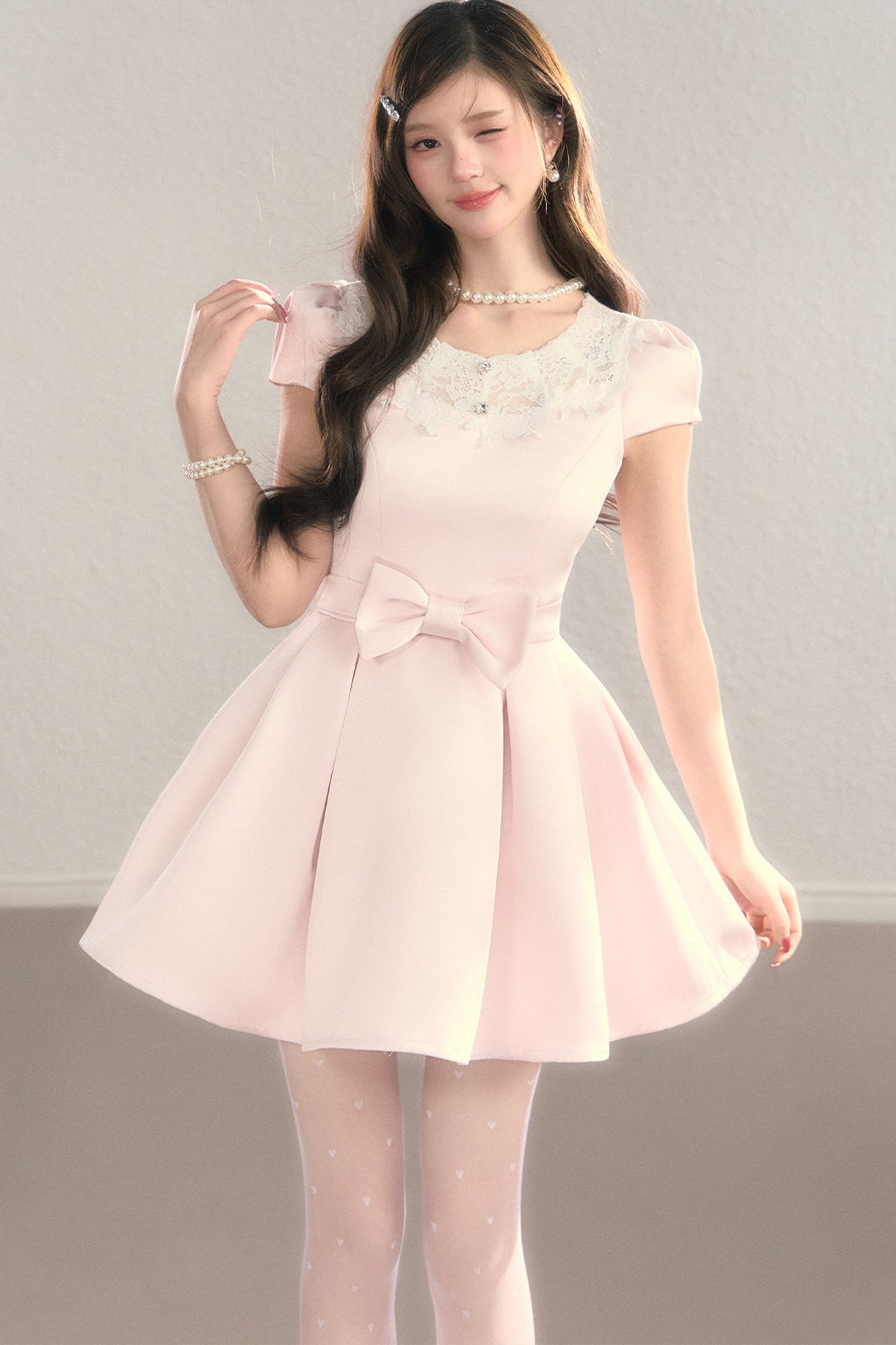 Satin Embroidery Bow A-Line Dress