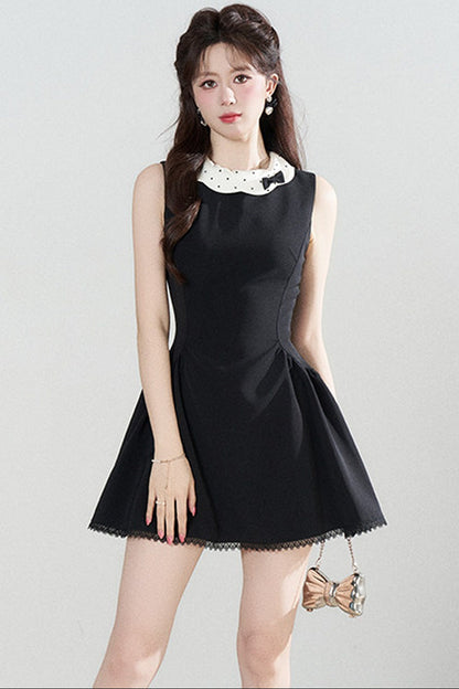 Black Waist-Cinching A-Line Dress
