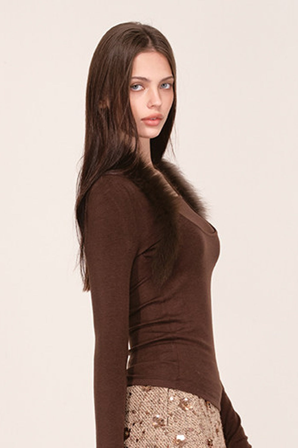 Fox Fur Halter Neck Knit Top