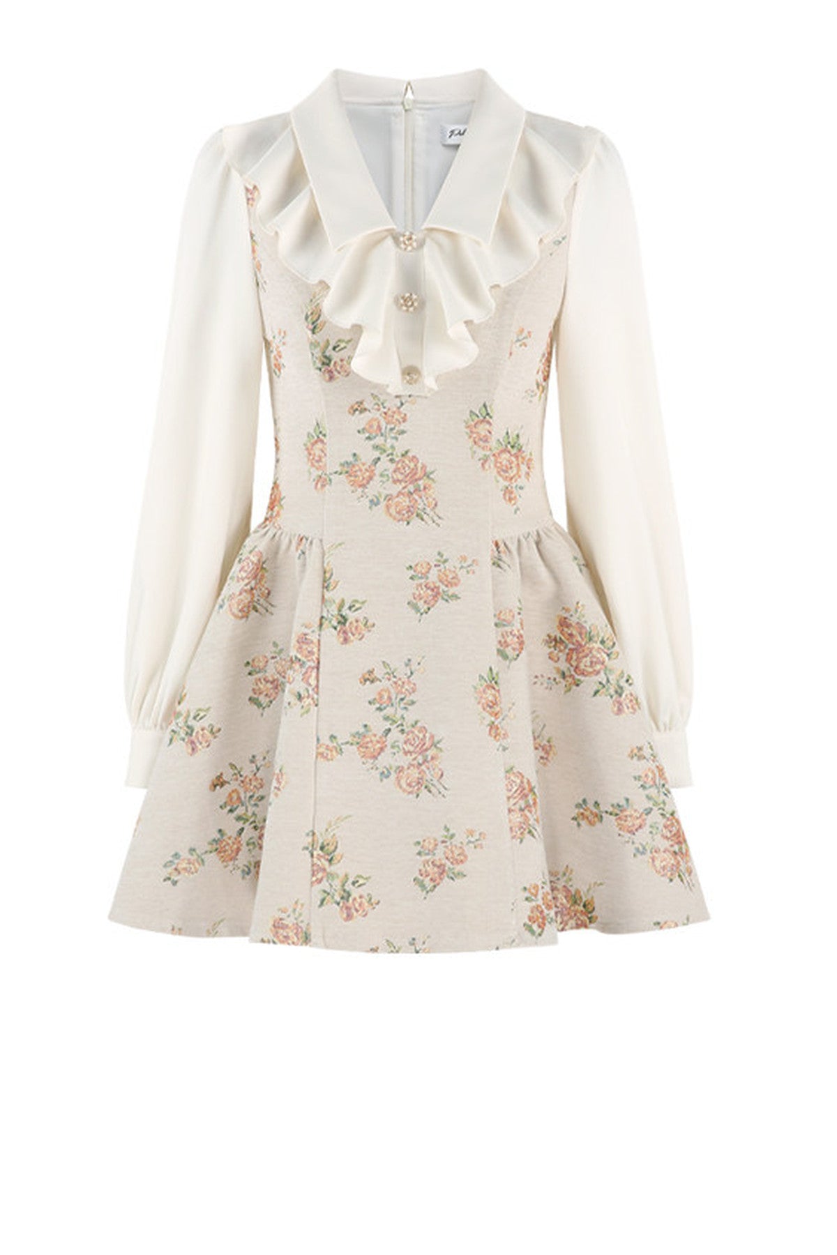 Floral Lantern Sleeve Ruffle Collar Dress