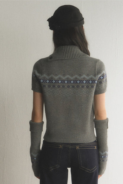 Top a maglia jacquard Fair Isle con revers