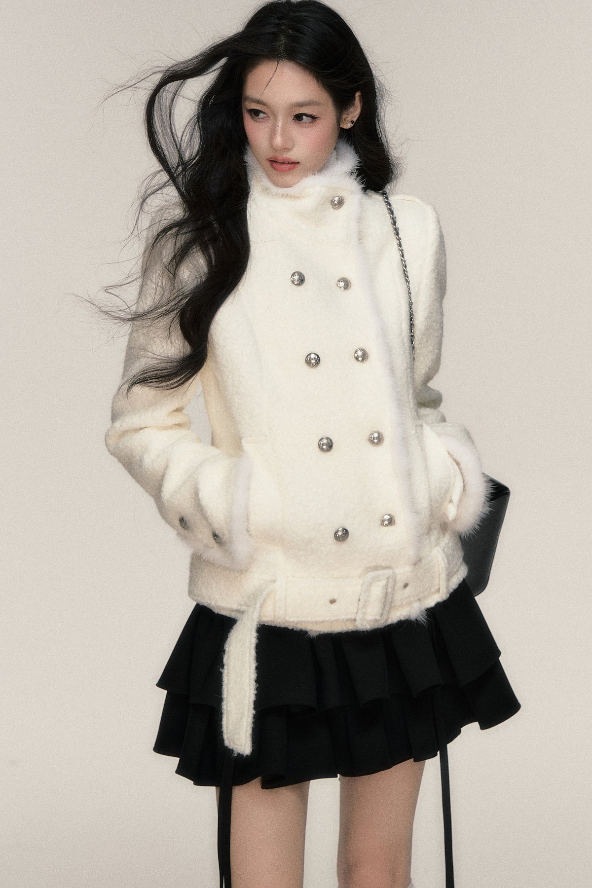 Double-Breasted Mink Fur Short Coat