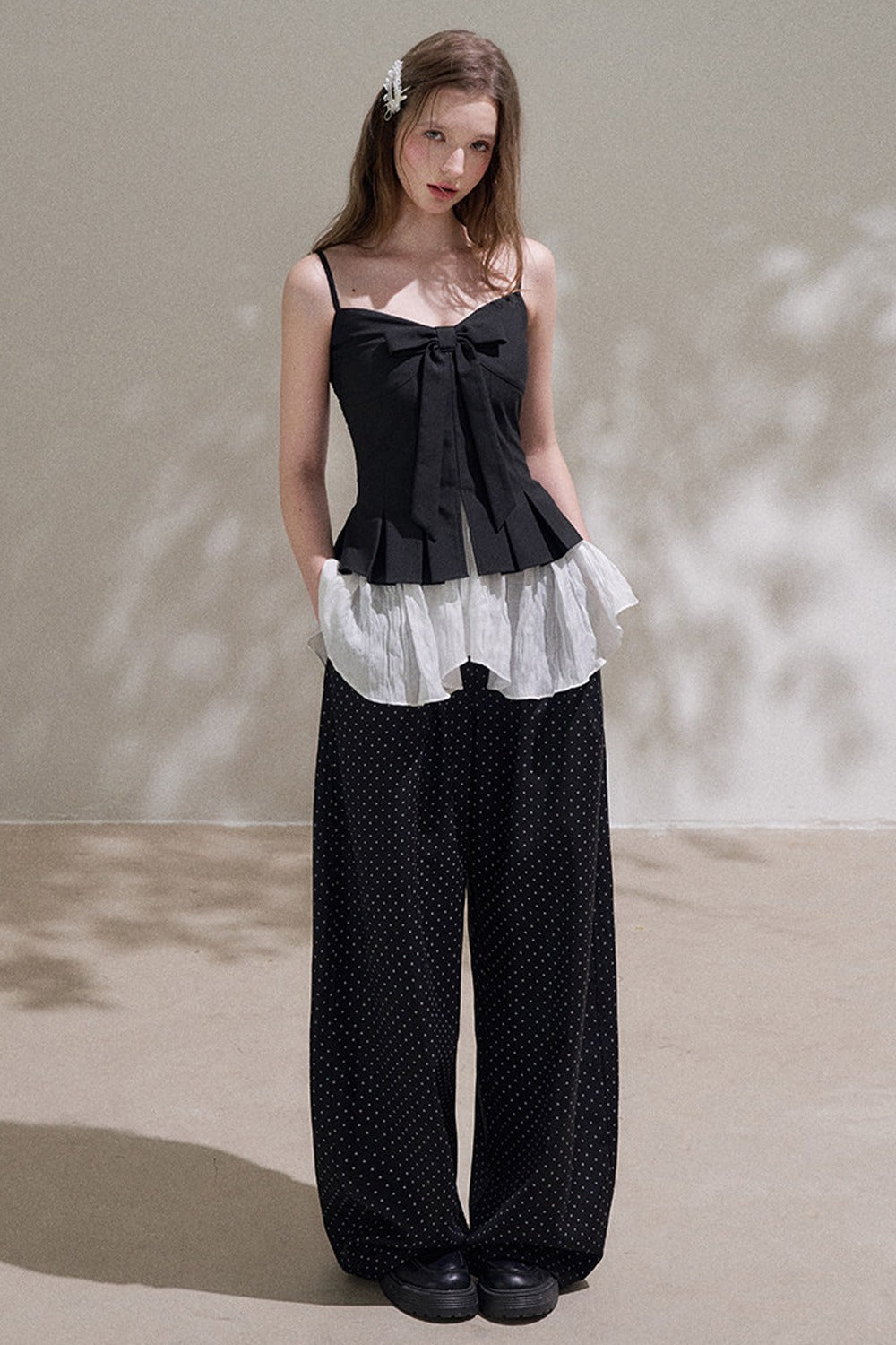 High-Waisted Polka Dot Wide-Leg Pants