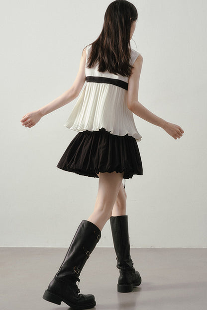Color-Blocked Ribbon Babydoll Top
