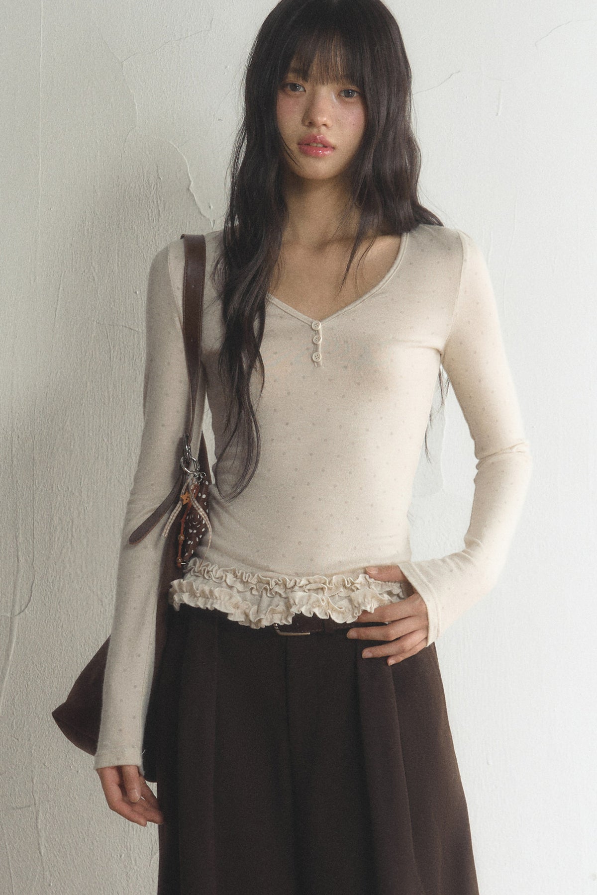 Polka Dot Long-Sleeve Top and Pants Set-Up
