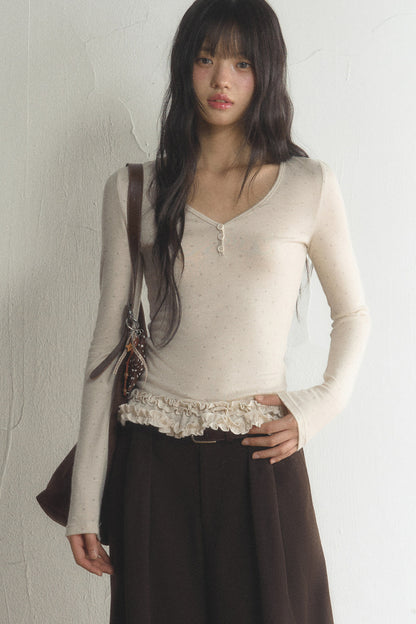 Polka Dot Long-Sleeve Top and Pants Set-Up