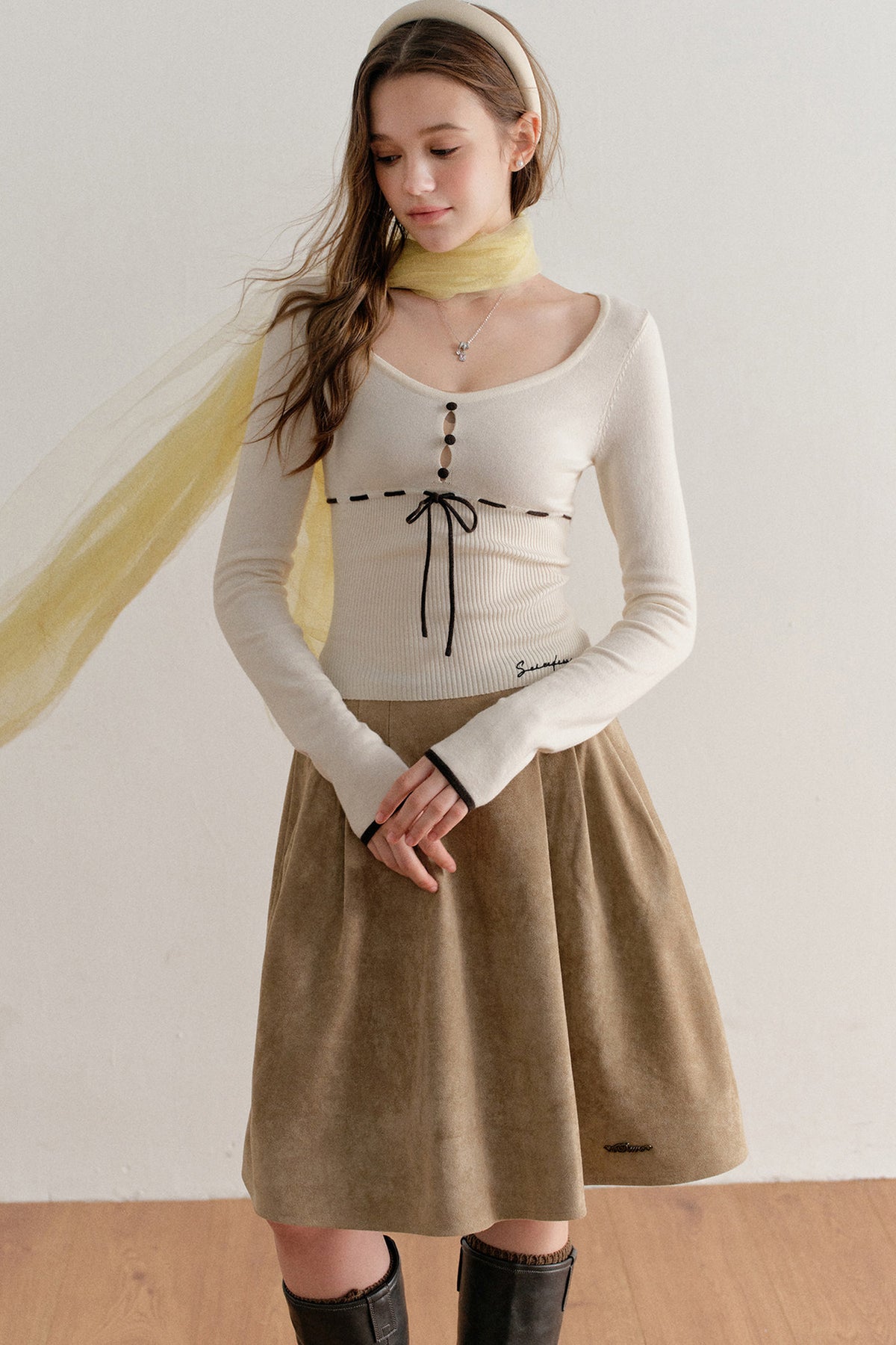 Faux Suede High-Waisted A-Line Skirt
