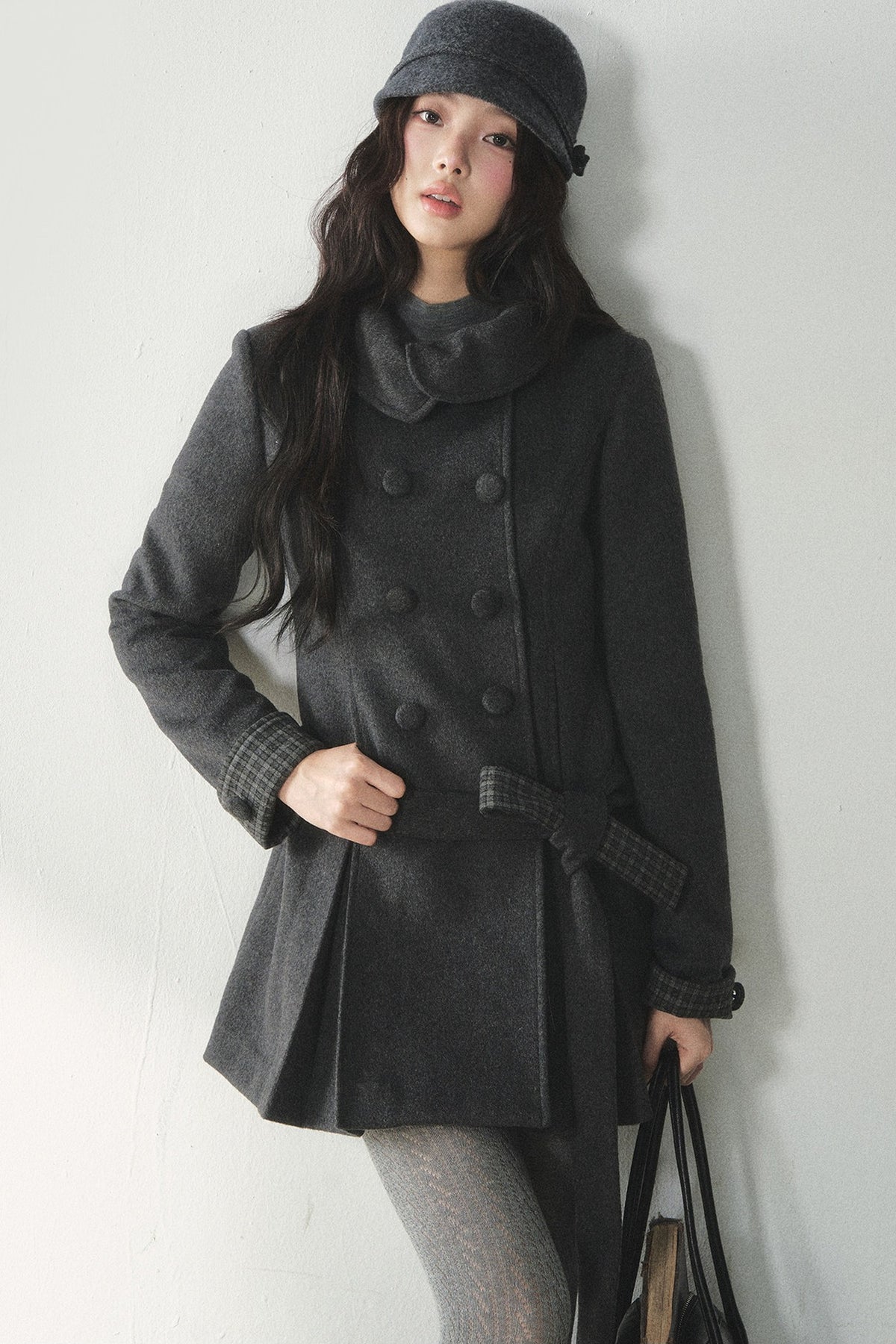 Plaid Collar Double-Breasted Wool Coat