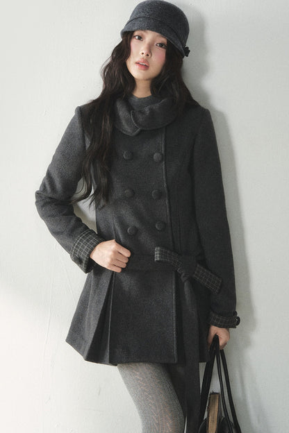 Plaid Collar Double-Breasted Wool Coat