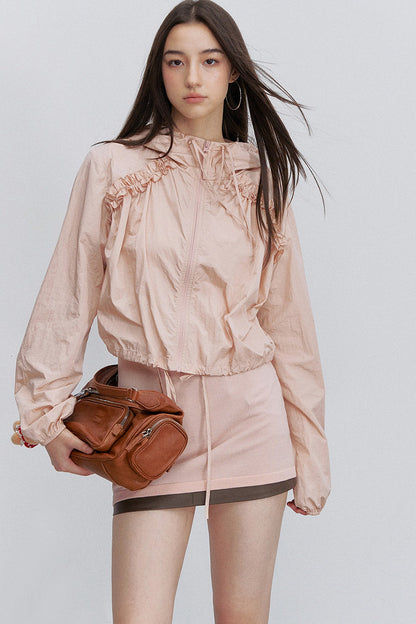 Pleated Lace Hooded Jacket