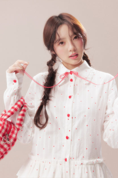 Bow Polka Dot Shirt and Skirt Set-Up