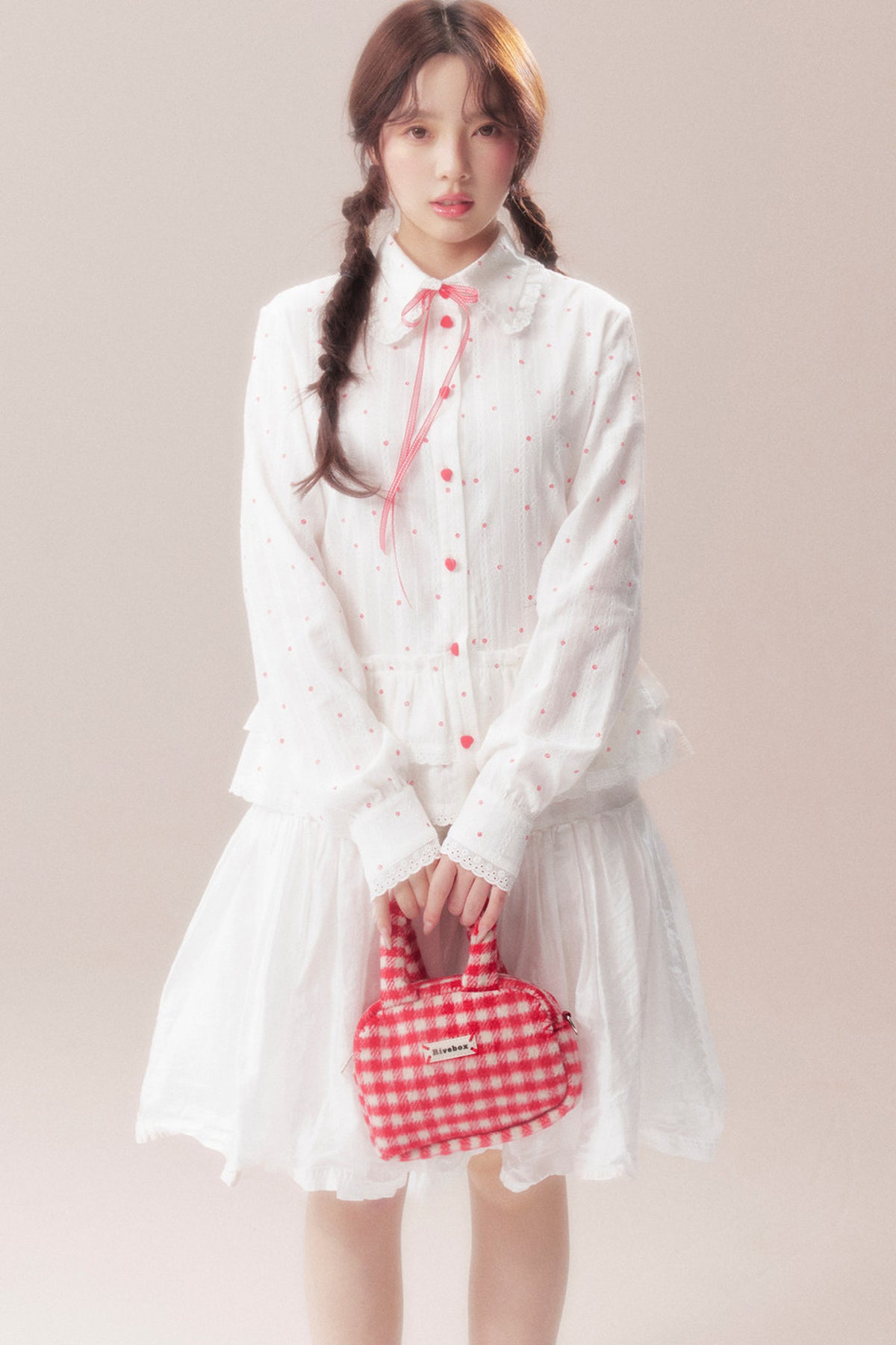 Bow Polka Dot Shirt and Skirt Set-Up