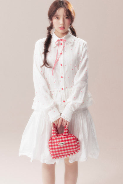 Bow Polka Dot Shirt and Skirt Set-Up