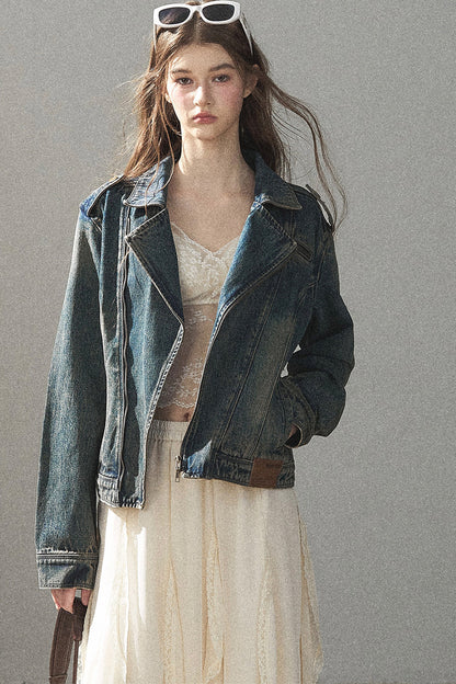 Giacca in denim con colletto polo