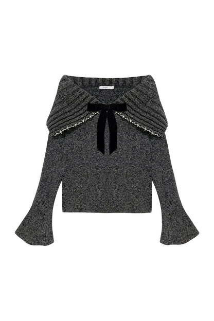 Bow-Knot Pearl Knit Sweater and Skirt Set-Up