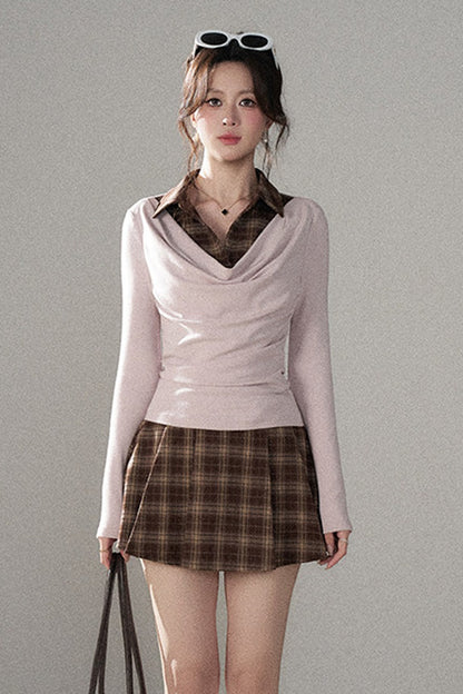 Plaid Knit Top and Skirt Set-Up