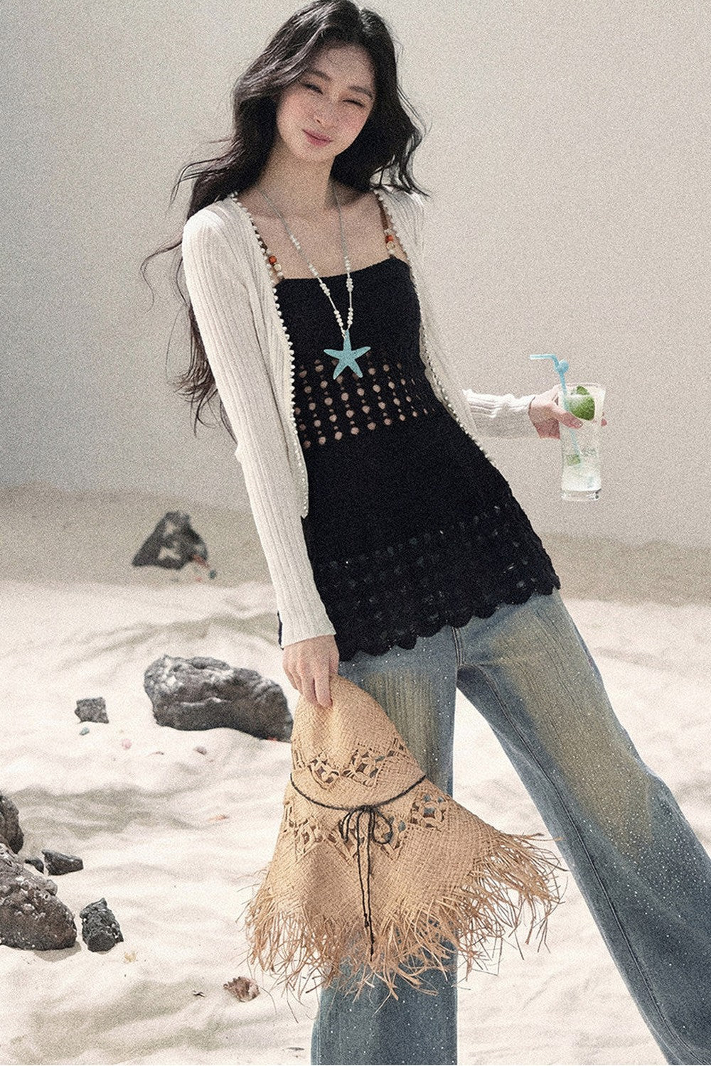 American-Style Rhinestone Wide-Leg Jeans