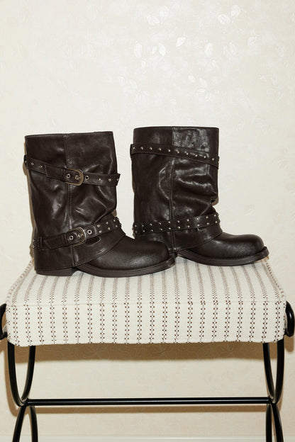 Thick-Soled Chunky Heel Slouchy Pants-Leg Boots