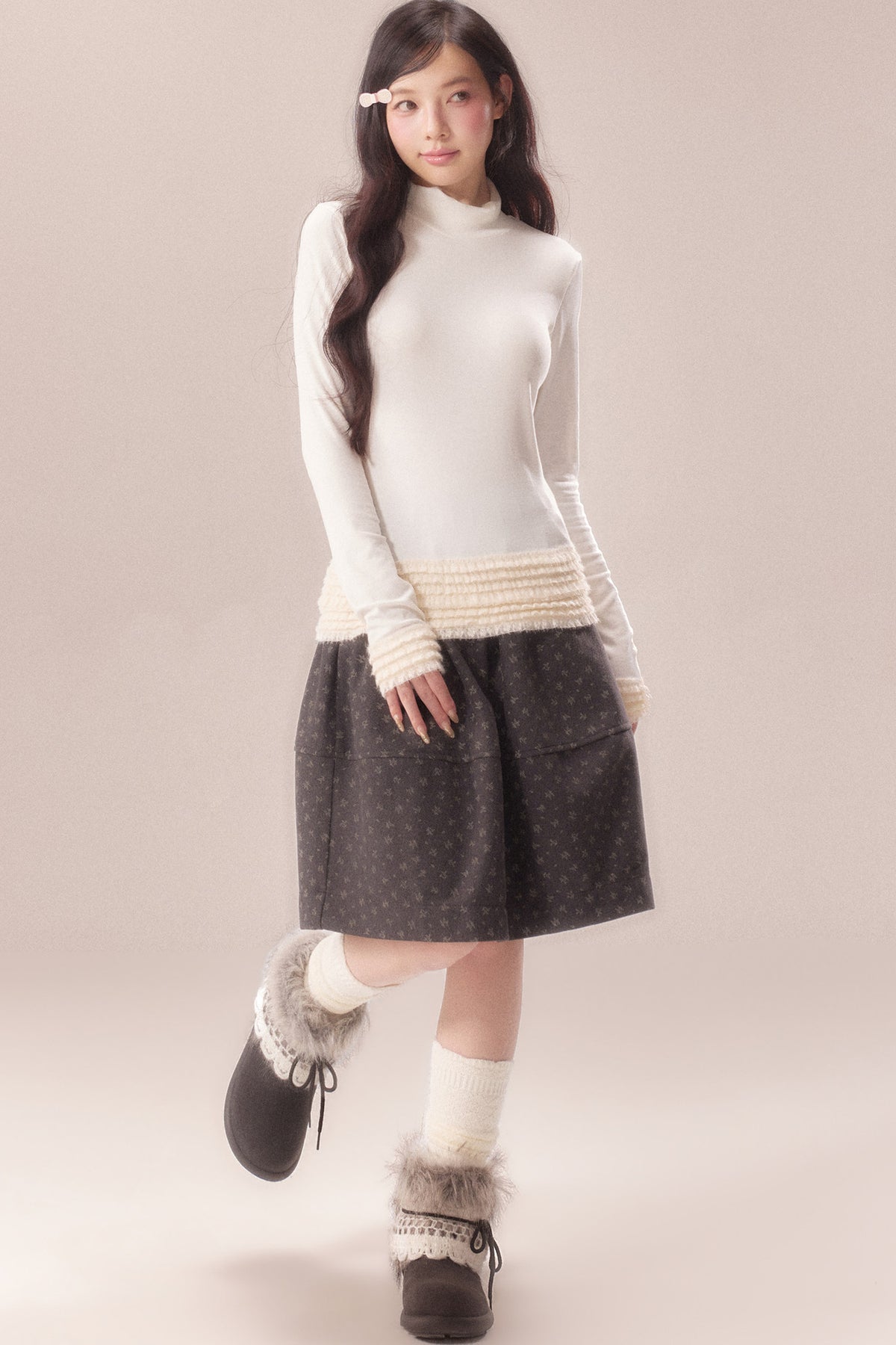 Lace Trim Thermal Knit Top