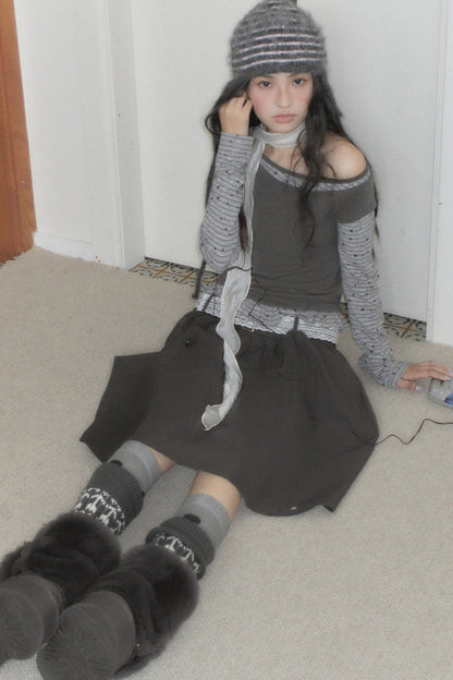 Gray A-Line Mid-Length Umbrella Skirt