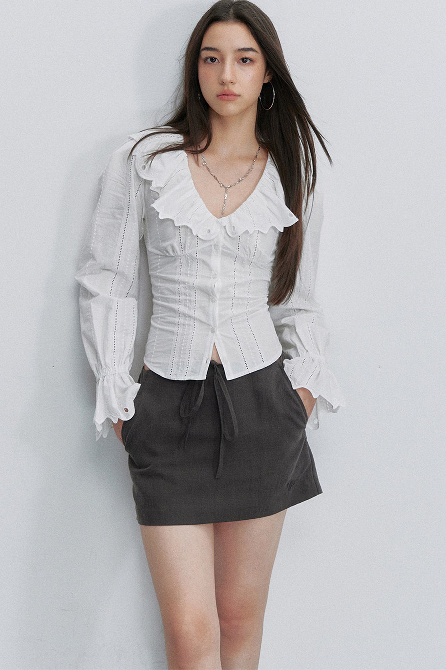 French Lace Tie-Waist Blouse