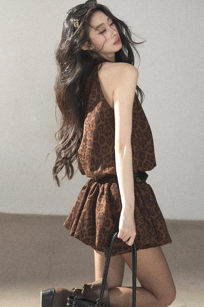 Leopard Print Dress and Leggings Set
