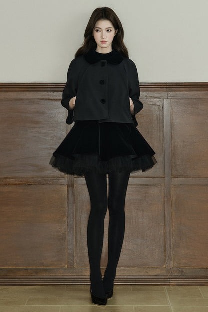 Short Velvet Doll Collar Cape