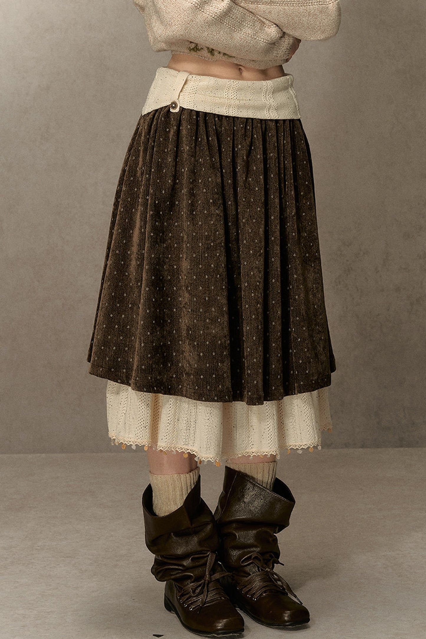 Polka Dot A-Line Corduroy Skirt