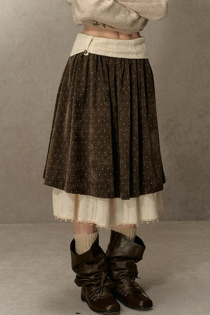 Polka Dot A-Line Corduroy Skirt