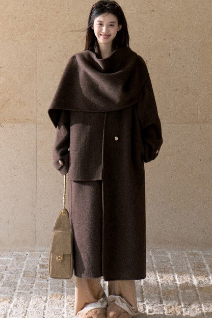 Double-Sided Wool Scarf Collar Coat