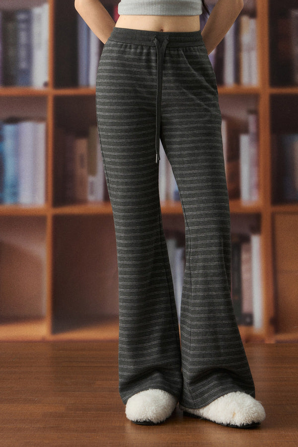 Striped Drawstring Elastic Flared Sweatpants