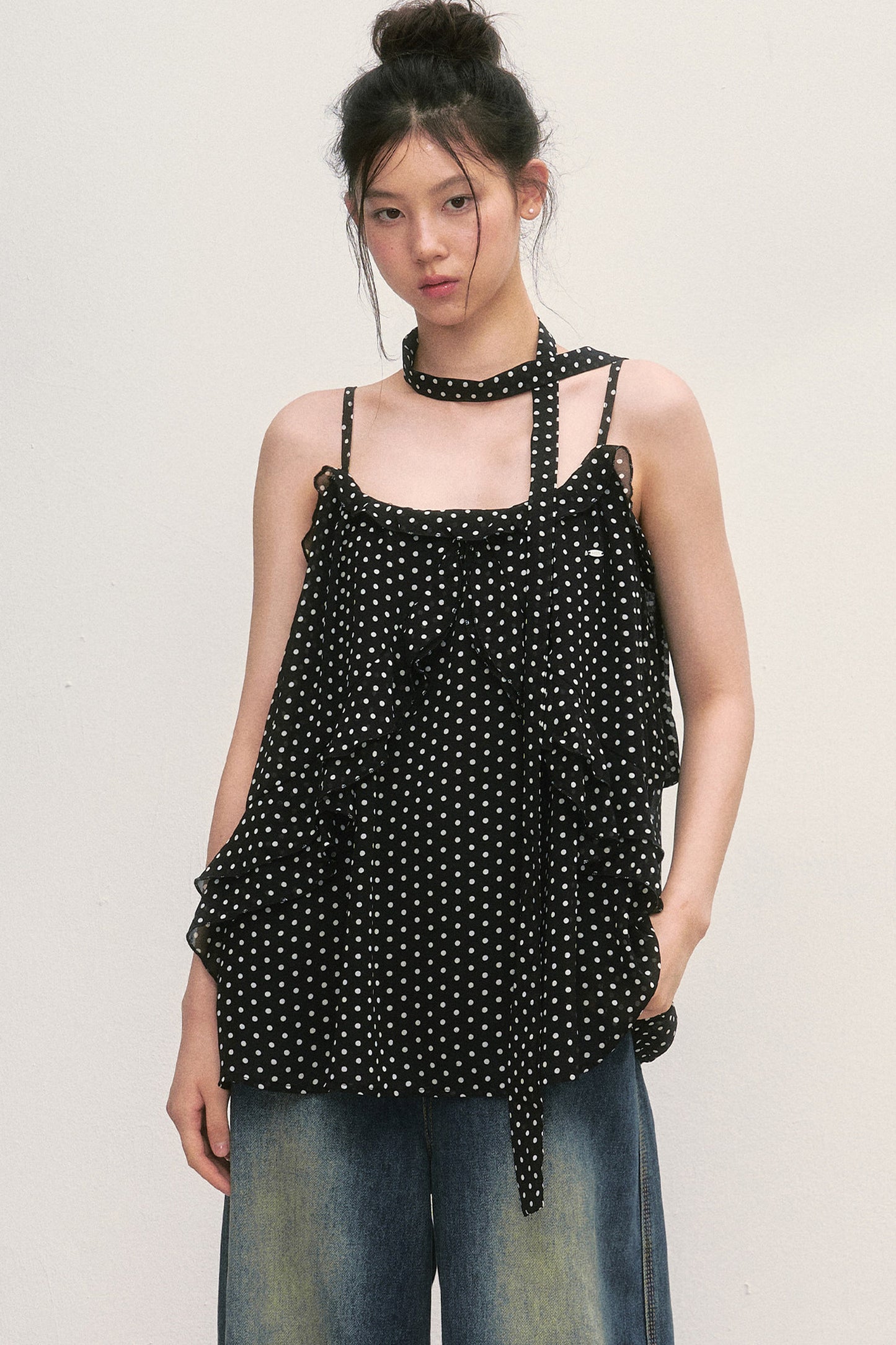 Polka Dot Ruffled Chiffon Camisole