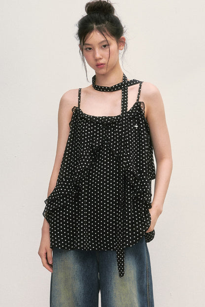 Polka Dot Ruffled Chiffon Camisole
