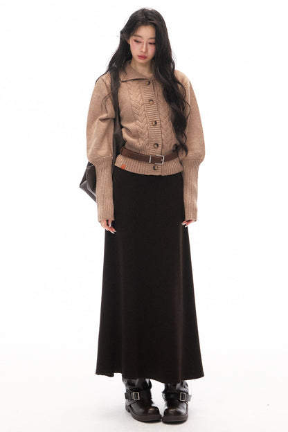 Knitted Jacket and Long A-Line Skirt Set-Up