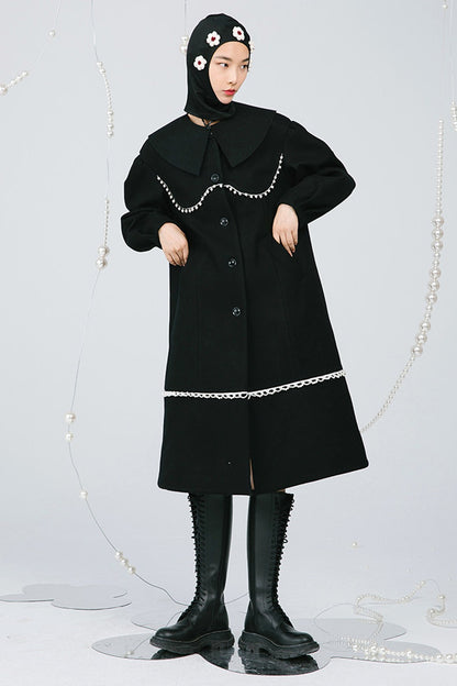Black Pearl Lace Wool Coat