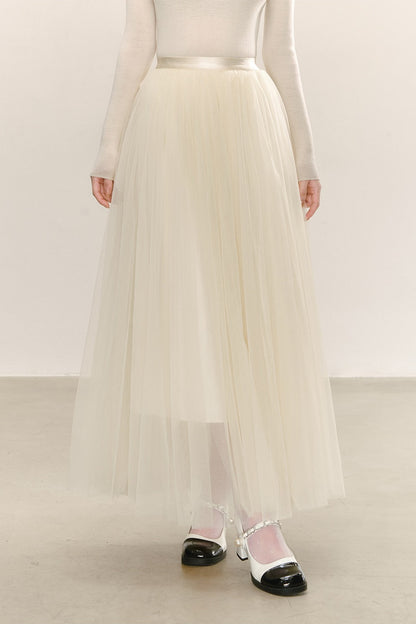 High-Waisted Loose-Fitting A-Line Mesh Skirt