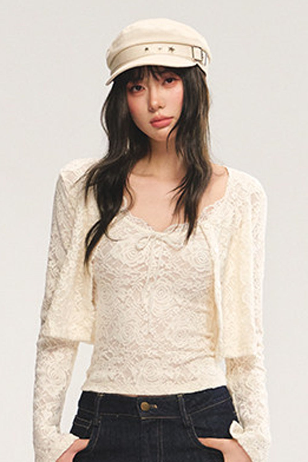 Knit Cardigan With Lace Camisole