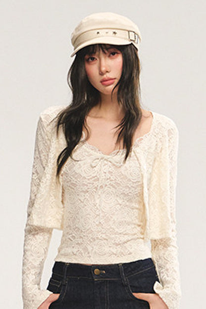 Knit Cardigan With Lace Camisole