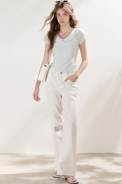French Petal Collar Bow Short-Sleeved T-Shirt
