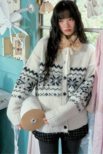 Veste cardigan en tricot jacquard Fair Isle à flocons de neige