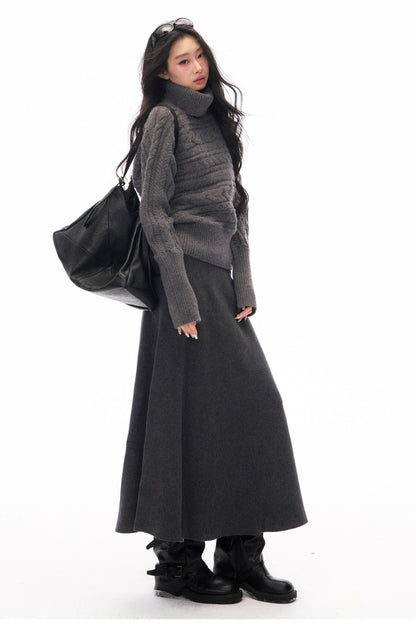 Knitted Jacket and Long A-Line Skirt Set-Up