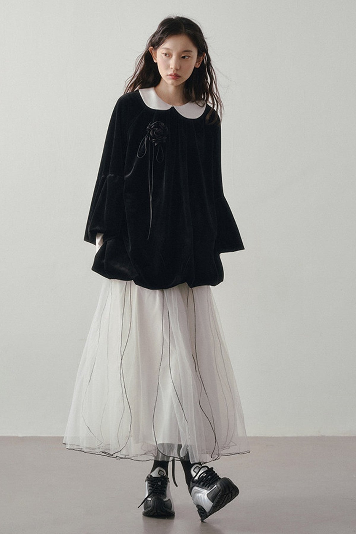 Multi-Layered Visible Stitching Mesh Skirt