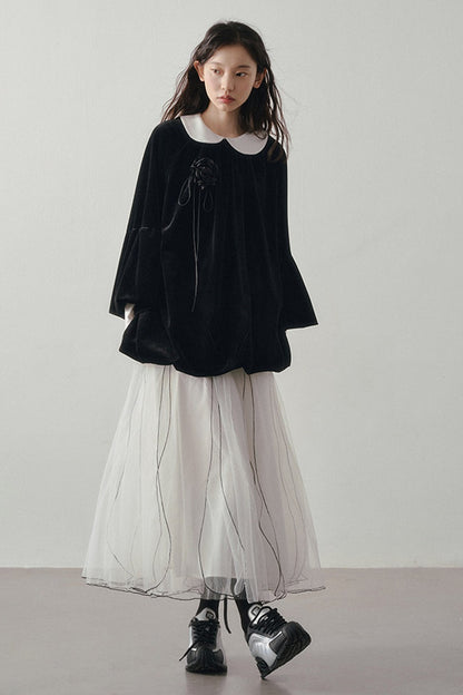 Multi-Layered Visible Stitching Mesh Skirt