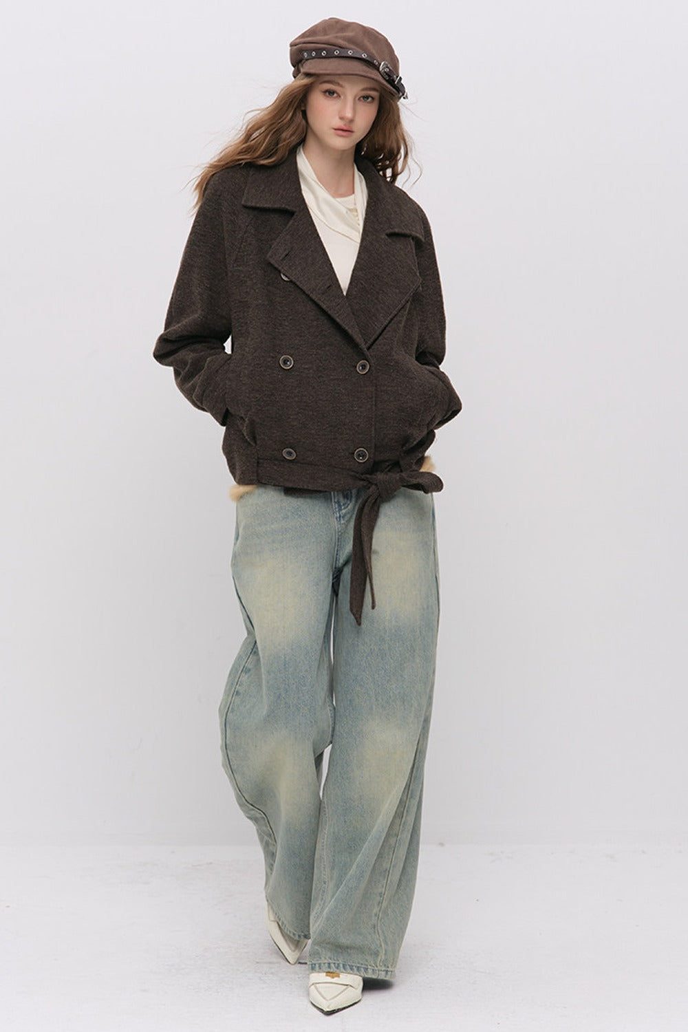 Stand Collar Tie-Up Wool Coat