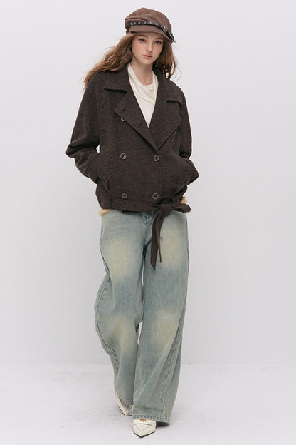 Stand Collar Tie-Up Wool Coat