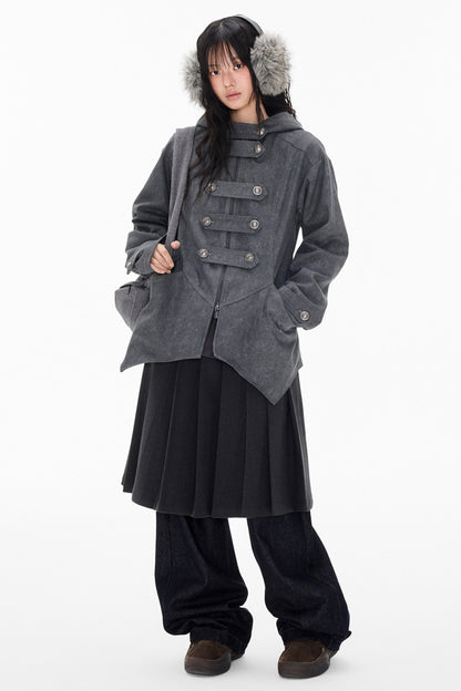 Mid-Length Denim Hooded Jacket