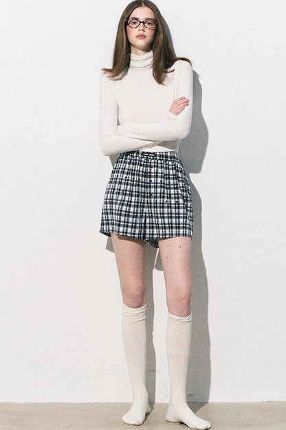 Drawstring Plaid Wide-Leg Pants